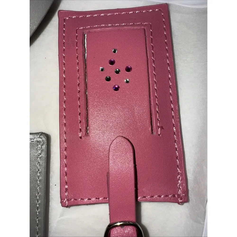 SWAROVSKI Leather Luggage Tags Set of 2 (Gray & Pink) with Box